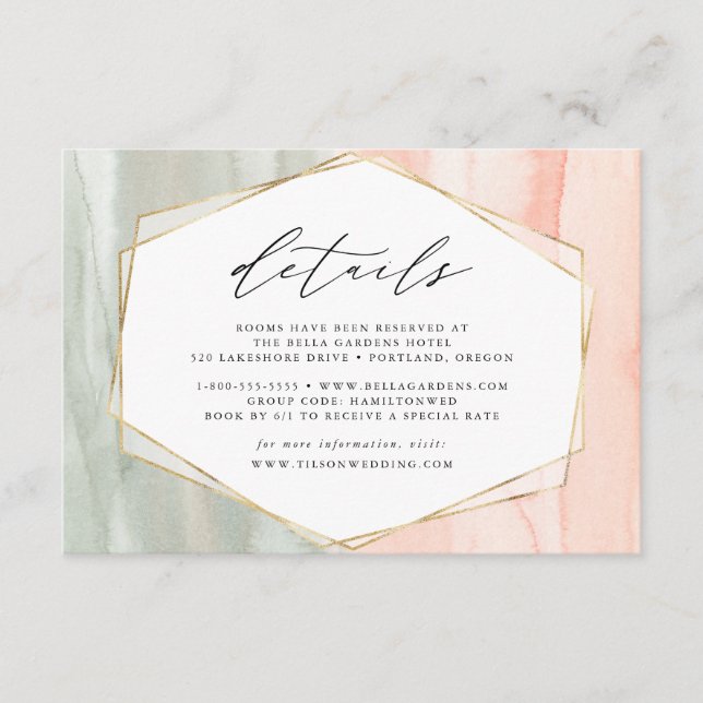 Blush & Sage Watercolor Geometric Wedding Details Enclosure Card (Front)