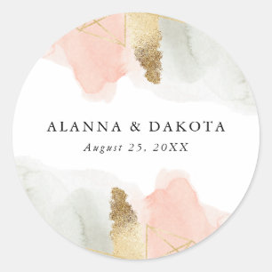 Blush & Sage Watercolor Gold Geometric Wedding Classic Round Sticker