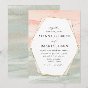 Blush & Sage Watercolor Gold Geometric Wedding Invitation