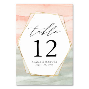 Blush & Sage Watercolor Gold Geometric Wedding Table Number