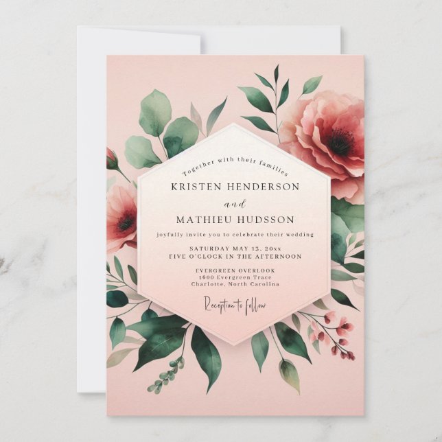 Blush Sage Watercolor Wedding Invitation (Front)
