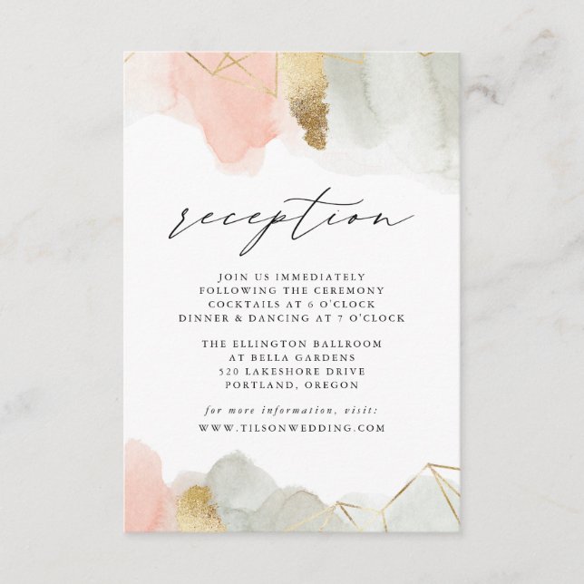 Blush & Sage Watercolor Wedding Reception Enclosure Card (Front)