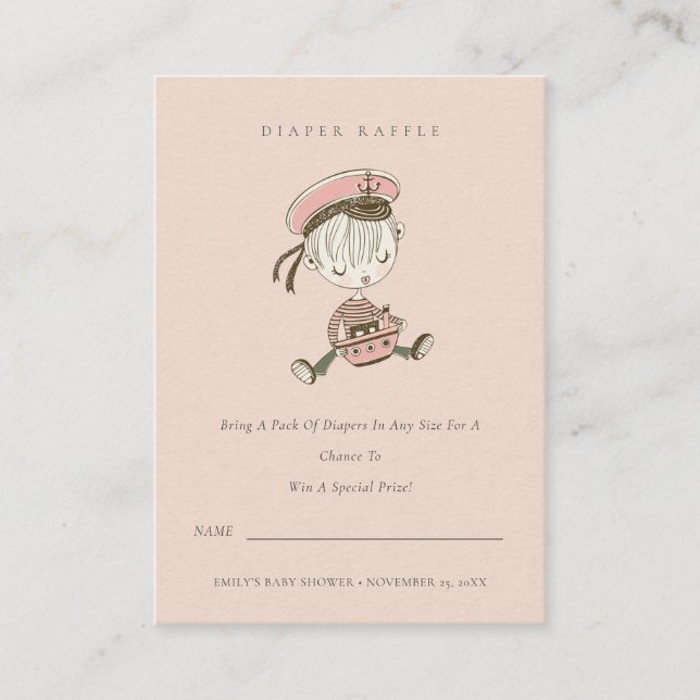 Blush Sailor Nautical Diaper Raffle Baby Shower Enclosure Card (Front)
