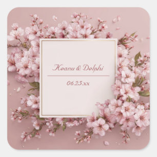 Blush Sakura Cherry Blossom Wedding  Square Sticker