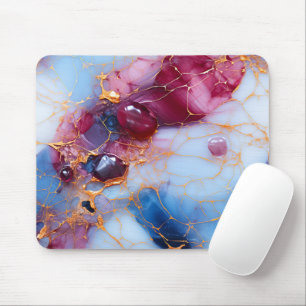 Blush & Sapphire Marble with Gold Veins Mouse Pad