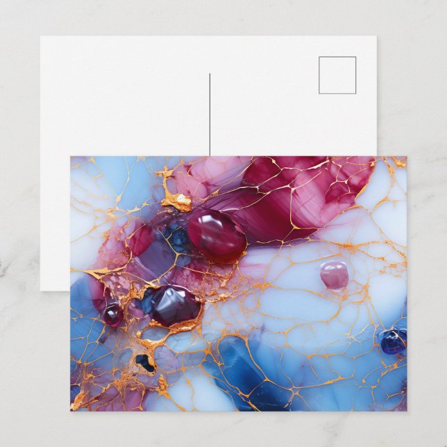 Blush & Sapphire Marble with Gold Veins Postcard (Front/Back)
