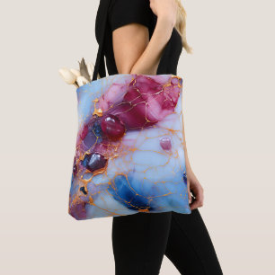 Blush & Sapphire Marble with Gold Veins Tote Bag