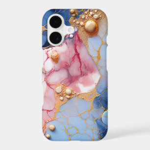 Blush & Sapphire Marble with Golden Pearls