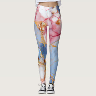 Blush & Sapphire Marble with Golden Pearls Leggings