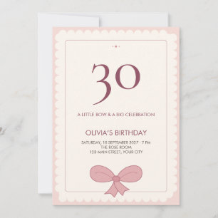 Blush Scallop Bow Elegant Milestone Birthday Invitation
