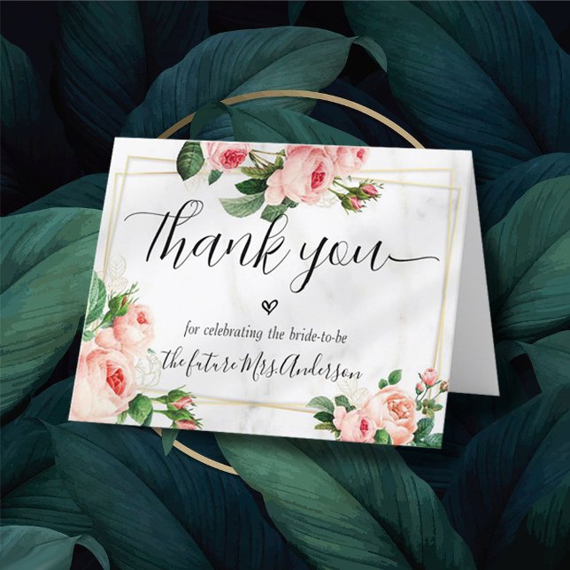 Blush Script Bridal Shower Thank You Card (bridal shower thank you card)
