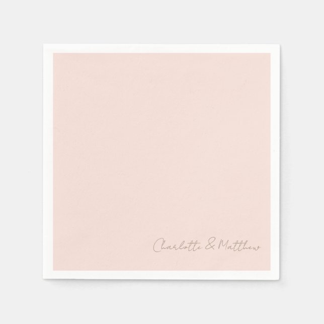 Blush Script Names Wedding Cocktail  Napkin (Front)