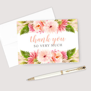 Blush Script Watercolor Floral Bridal Thank You Card