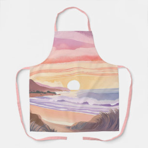 Blush Sea Sunset Beach Watercolor Painting Apron