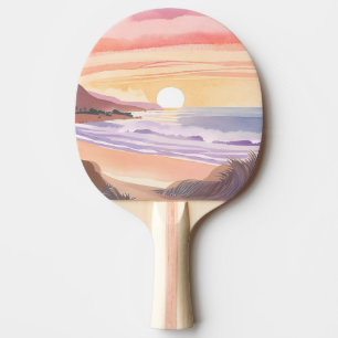 Blush Sea Sunset   Beach Watercolor Painting Ping Pong Paddle