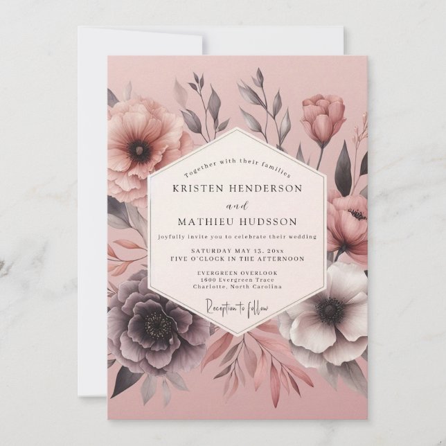 Blush Sepia Floral Wedding Invitation (Front)