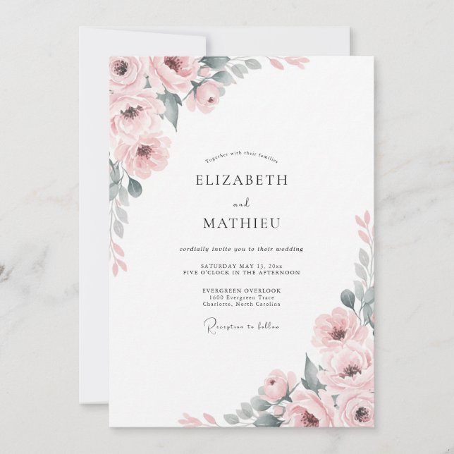 Blush Serene Floral Romance Wedding Invitation (Front)