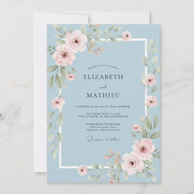 Blush Serenity Peony Wedding Invitation (Front)