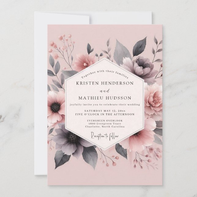 Blush Shadow Flora Wedding Invitation (Front)