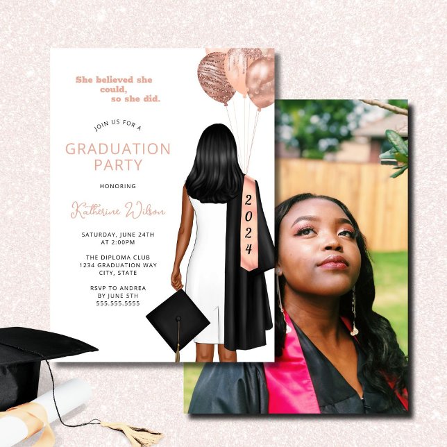 Blush She Believed Photo Graduation Party Invitation (Creator Uploaded)