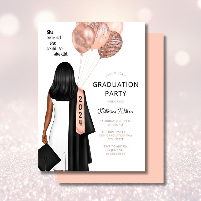 Blush She Believed She Could Girl Graduation Party Invitation (Creator Uploaded)