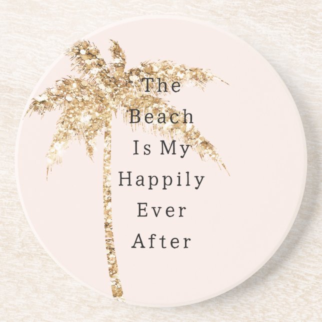Blush Shell Glam Gold Glitter Palm Tree Coaster (Front)