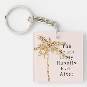 Blush Shell Glam Gold Glitter Palm Tree Key Ring