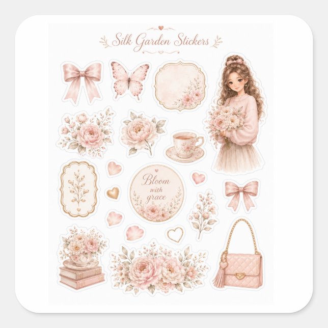 Blush Silk Garden Floral Stickers (Front)