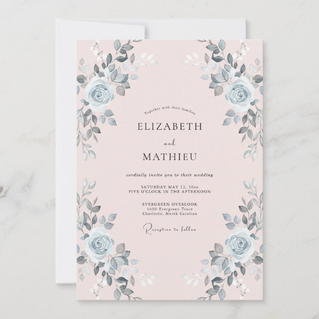 Blush Silver Leafy Wedding Invitation (Front)