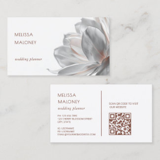 Blush Silver Magnolia White QR Code Business Card