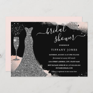 Blush Silver Sparkle Dress Bridal Shower  Invitation