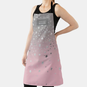 blush silver stars beautician monogram apron