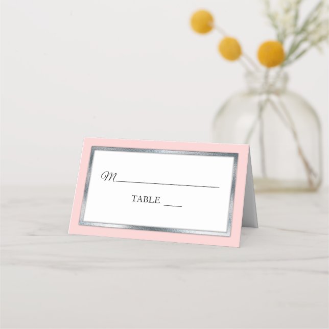 Blush | Silver | White Simple Elegant Place Cards (Front)