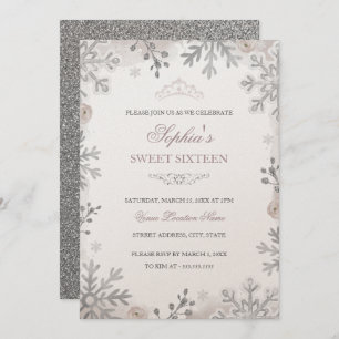 Blush Silver Winter Wonderland Sweet 16th Birthday Invitation