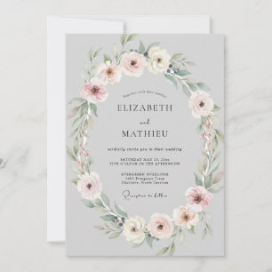 Blush Silver Wreath Wedding Invitation