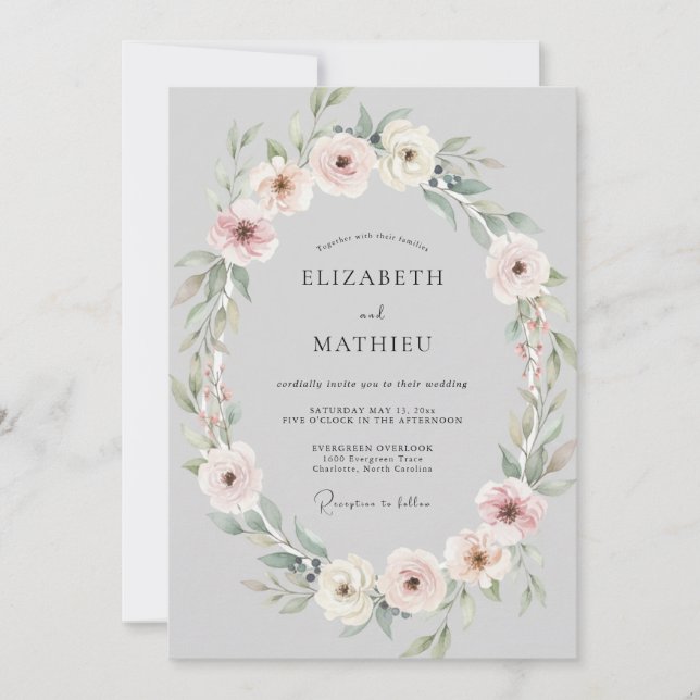 Blush Silver Wreath Wedding Invitation (Front)