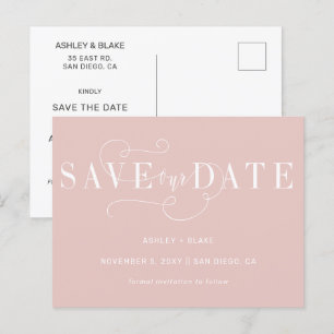 Blush Simple Calligraphy Save the Date Announcement Postcard