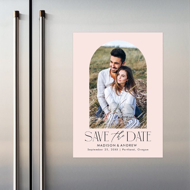 Blush | Simple Modern Arch Photo Save the Date Magnetic Invitation (Creator Uploaded)