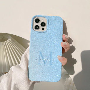 Blush Sky Blue Glitter Sparkle Custom Monogram iPhone 15 Pro Max Case