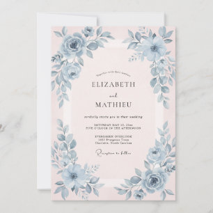 Blush Slate Watercolor Wedding Invitation