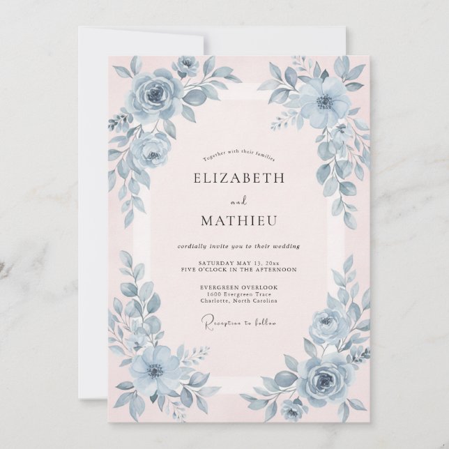 Blush Slate Watercolor Wedding Invitation (Front)