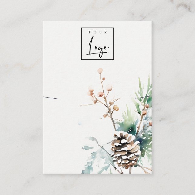 Blush Snow Winter Berries Logo Necklace Holder Business Card (Front)