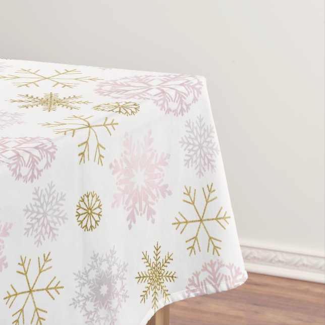 Blush Snowflake Winter Baby Shower Tablecloth (In Situ)