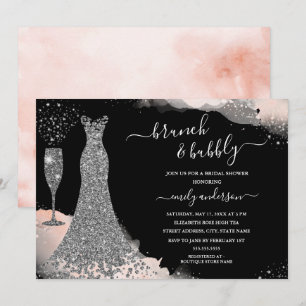 Blush Sparkle Dress Brunch & Bubbly Bridal Shower Invitation