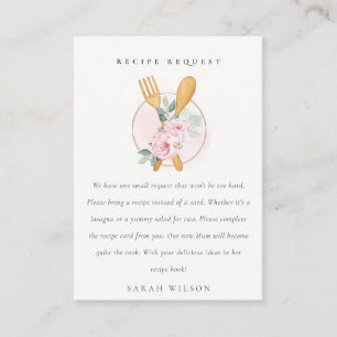 Blush Spoon Fork Floral Recipe Request Baby Shower Enclosure Card