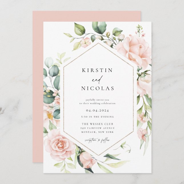 Blush Spring Floral Wedding Invitation (Front/Back)