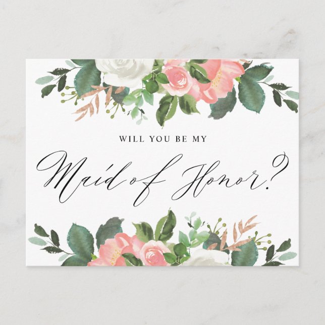 Blush Spring Floral Will You Be My Maid of Honour Postcard (Front)