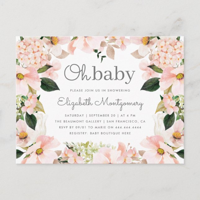 Blush Spring Floral Wreath Oh Baby Shower Invitation Postcard (Front)