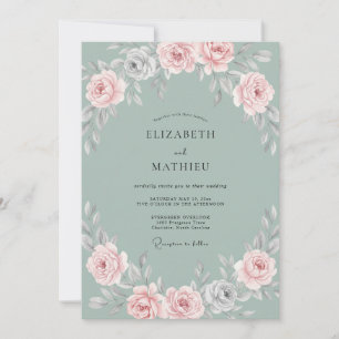 Blush Steel Aqua Petal Wedding Invitation
