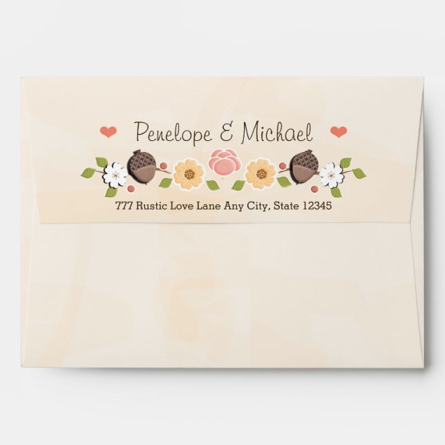 Blush String of Lights Acorn Fall Wedding Envelope (Back (Top Flap))